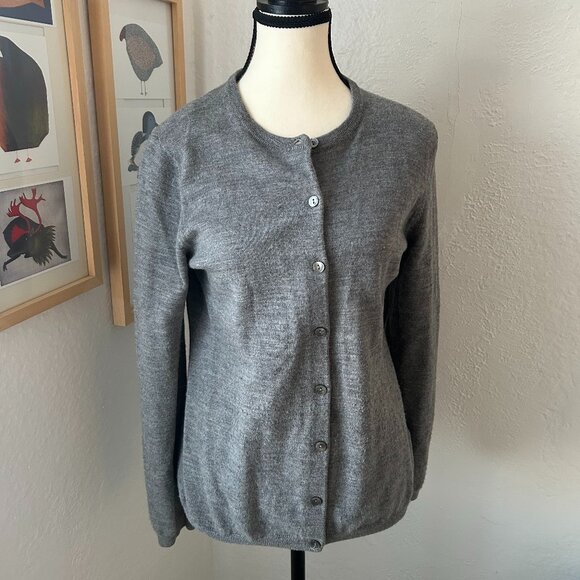 Nine West 100% Merino Wool Gray Crew Neck Cardigan Women's Large - Picture 1 of 5